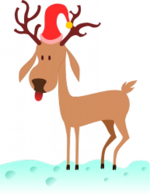 a cartoon reindeer with Christmas hat