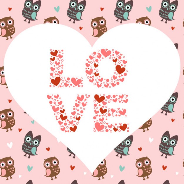 love heart with many owls background