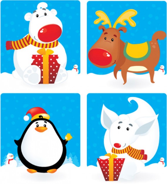 christmas animals with sky background set