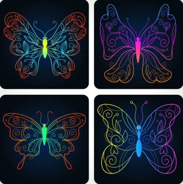 ornamental butterfly in multicolor set