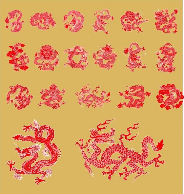 classic chinese dragons wavy and looped
