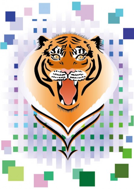 abstract tiger in front view with grid background