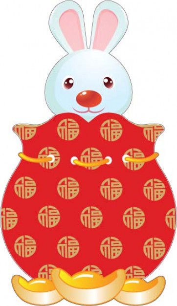 new year rabbit with red cheery cloth