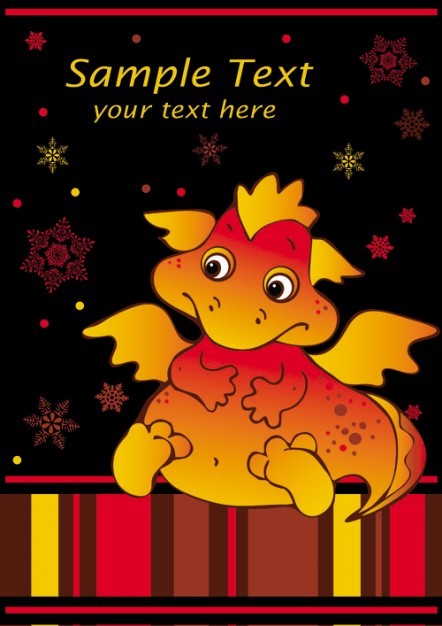 cartoon warm cute dragon for congratulation card template
