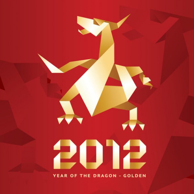 year of golden origami dragon paper