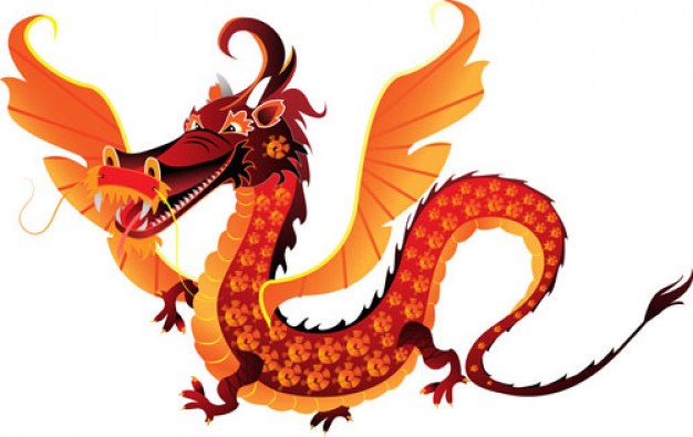 chinese dragon cartoon with wings