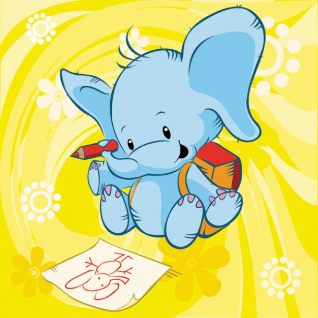 cartoon cute elephant with red bag drawing itself