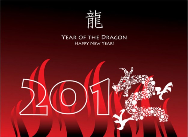 gauzy chinese new year of dragon with red firing background