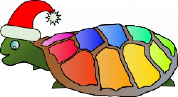 funny turtle with colorful shell and santa hat