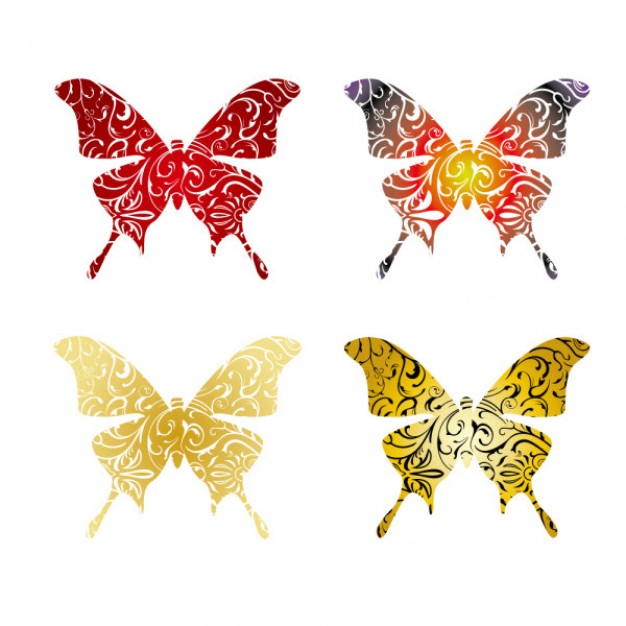 four butterflies patterned in colour