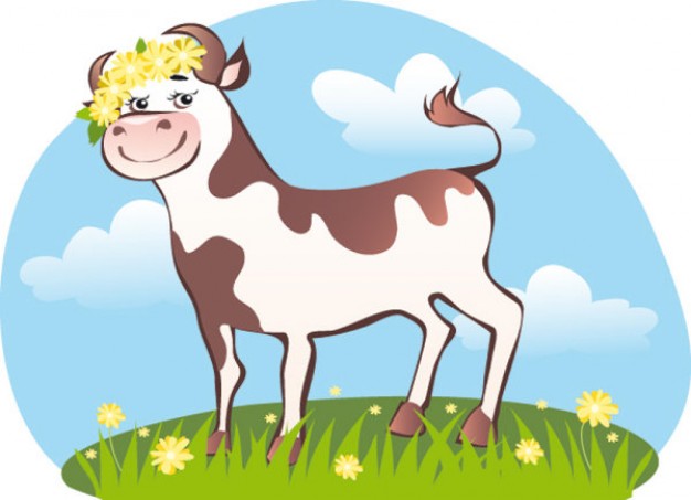 cow on sky cloud and grass background