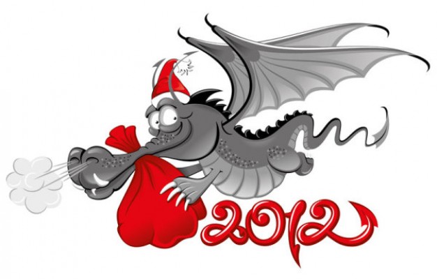 2012 christmas flying dragon carrying a red gift bag