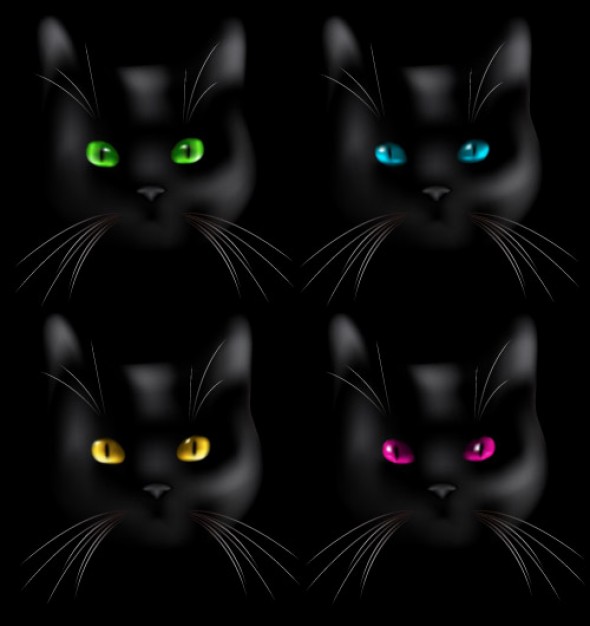 black cat head with lapidary eyes over dark background material