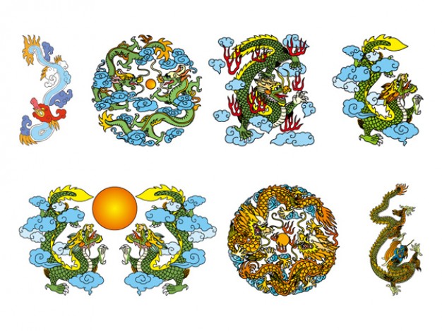 three classical chinese dragon and ball material