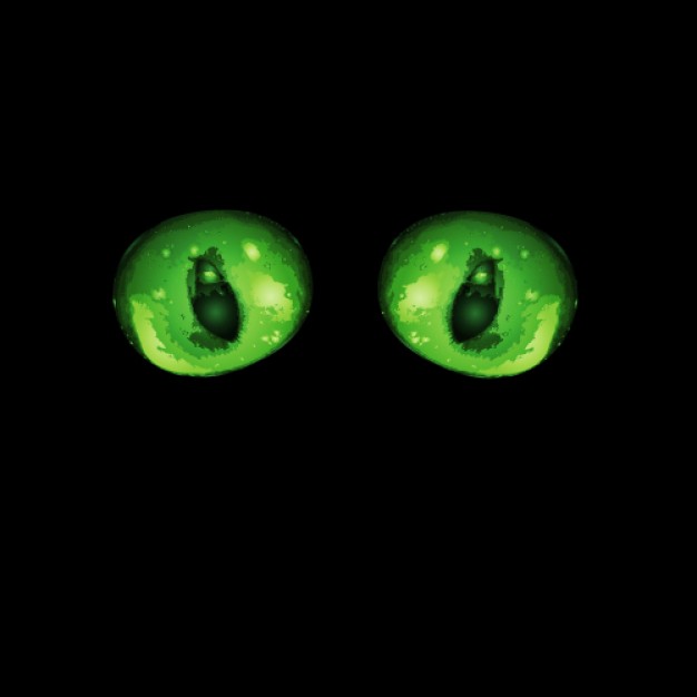 green eyes with show shadow over black background