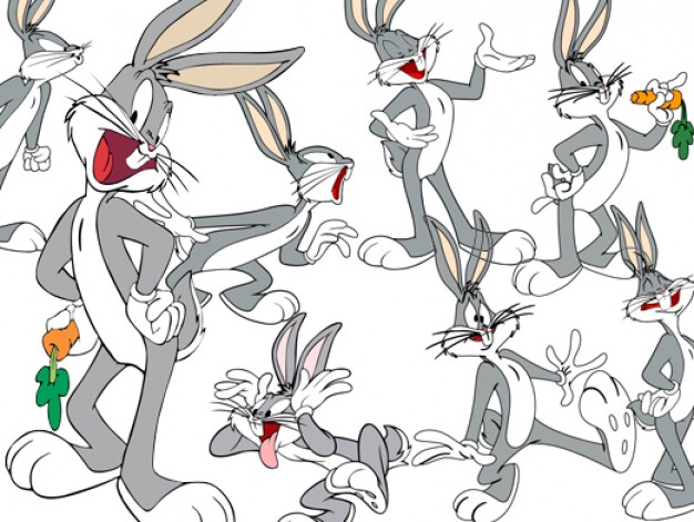 bunny eating carrot with different actions cartoon