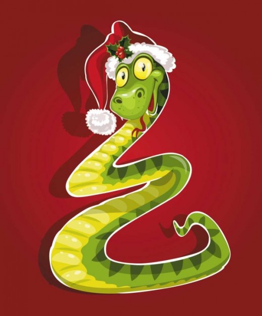 green snake in zig zag with a christmas hat