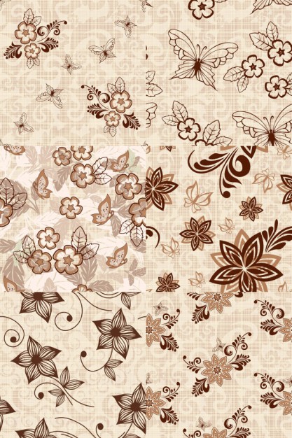 pattern with european flowers and butterfly background