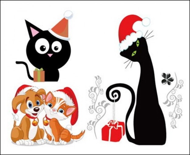 dogs and cats with christmas cloth