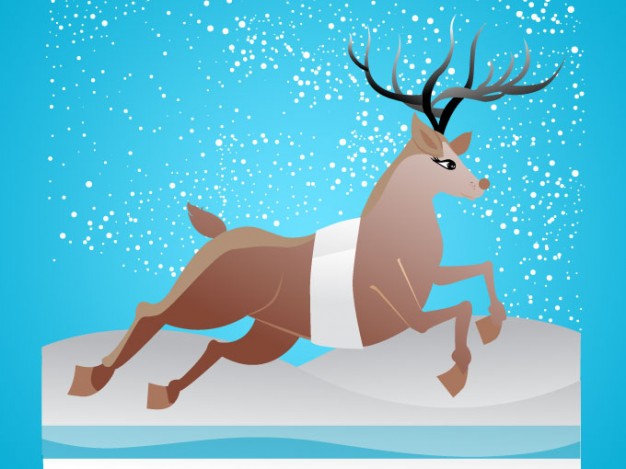 christmas deer running over snow sky