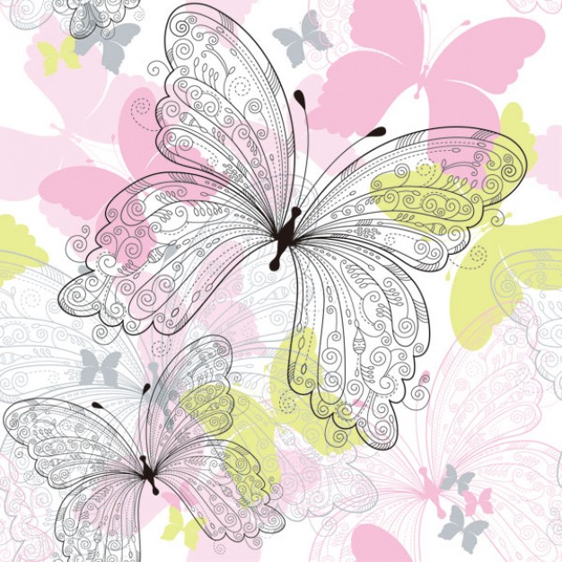 ornamental butterflies in pink pattern with white background