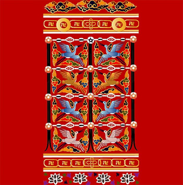 classical crane over auspicious chinese patterns material