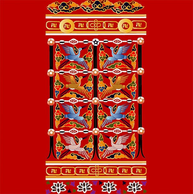 classical crane over auspicious chinese patterns material