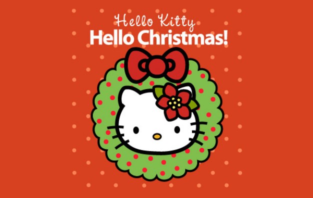 hello kitty mini Christmas card over pink background