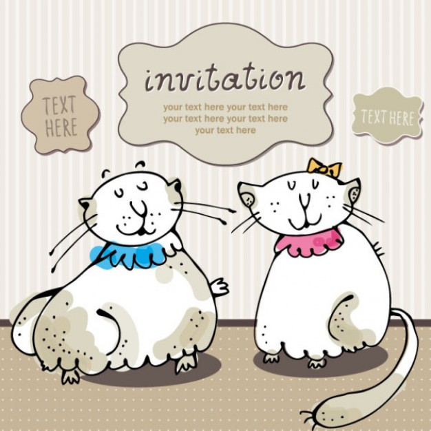 couple of fat cats with labels on top for invitation card design