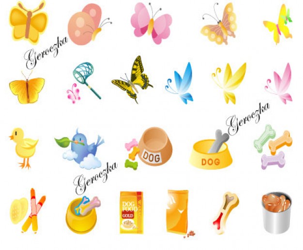cute cartoon icon material including  butterfly bone etc