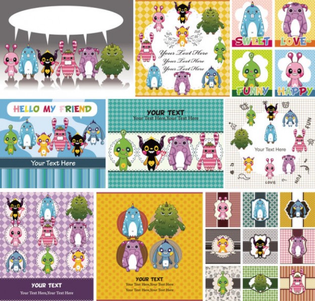 funny monsters in a pack of backgrounds