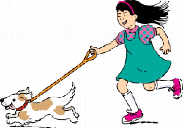 girl walking with dog running