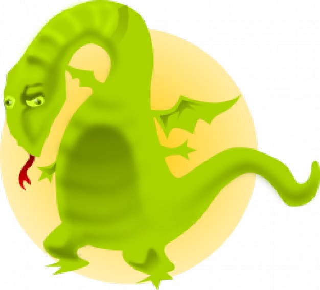 green cartoon dragon with wings flicked out its tongue