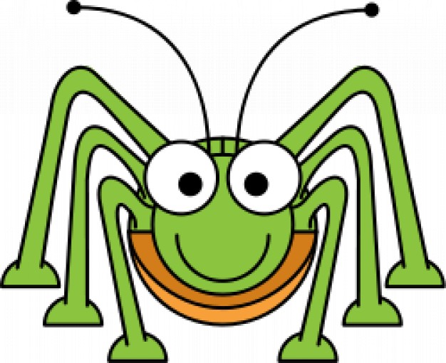 green cartoon grasshopper in front view
