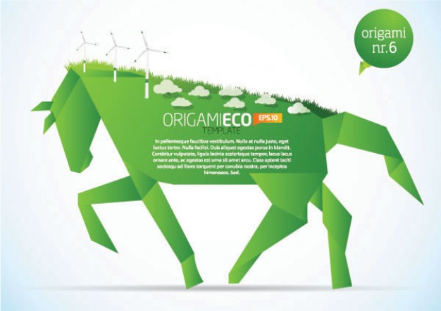 green paper horse carrying windmill of Environmental