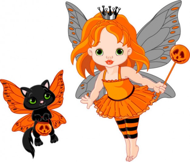 halloween fairy and cat with wings