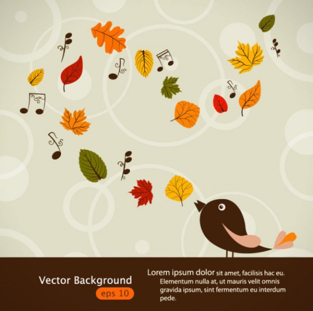 musical notes and leaves coming from bird singing