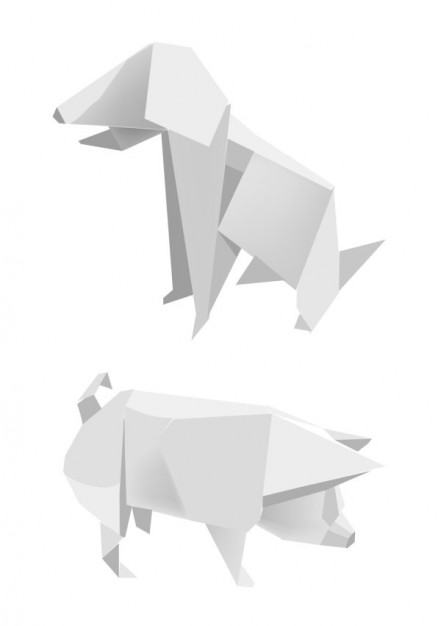 origami dog and pig style of paper