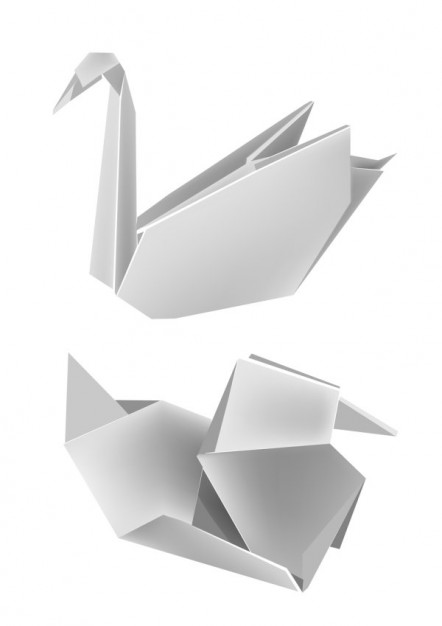 origami swan and duck in simple style