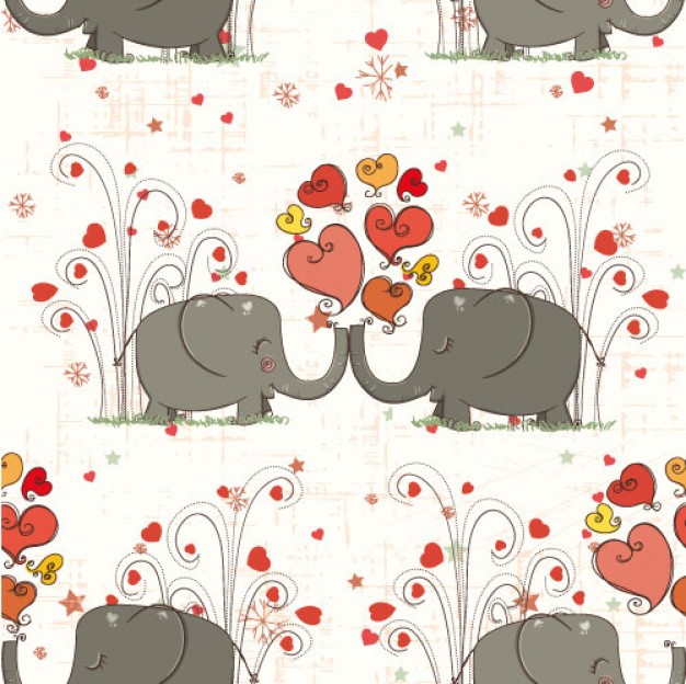 pattern with couple of elephants and hearts