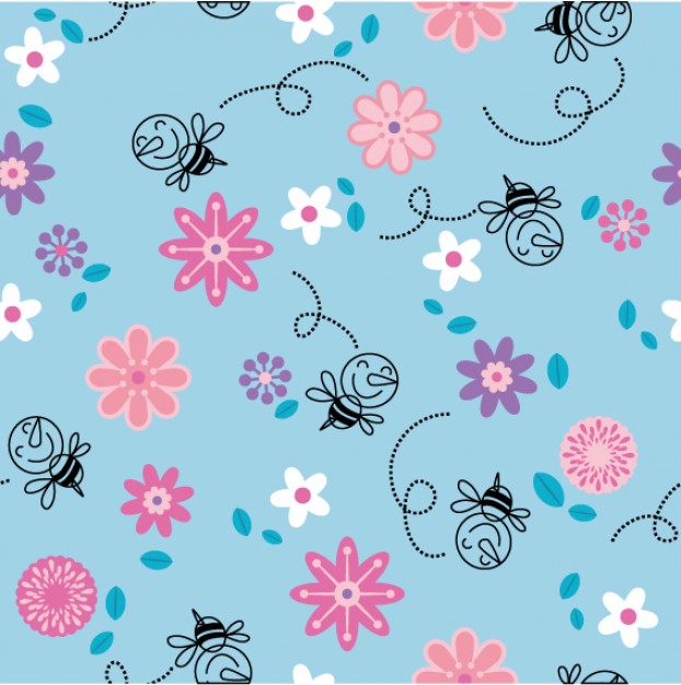 pattern with cute bee flowers continuous
