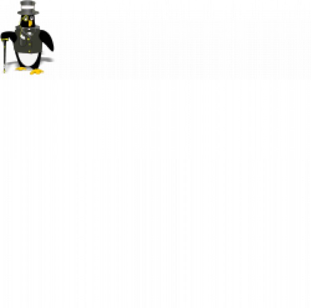 penguin wearing tux with a walking stick