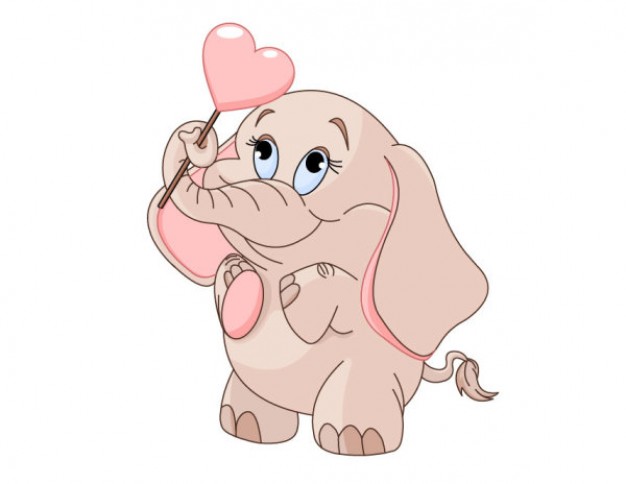 pink elephant holding a stick with a heart on tip