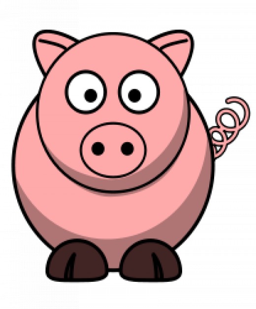 pink pig round cartoon in front view