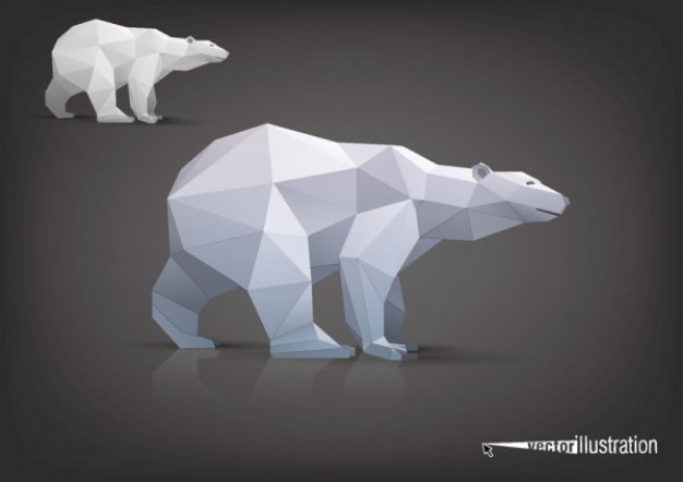polygonal polar bear walking in Origami