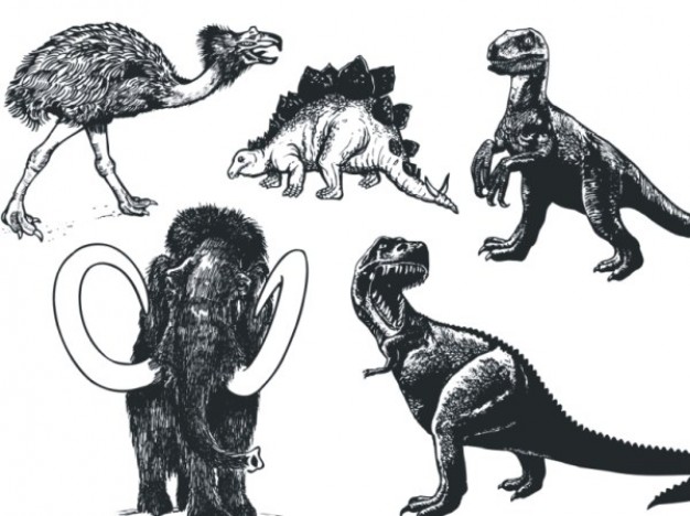 prehistoric animals like mammoth dragon stegosaur