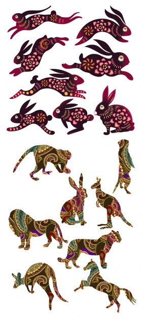 rabbits kangaroo monkey and other animals material