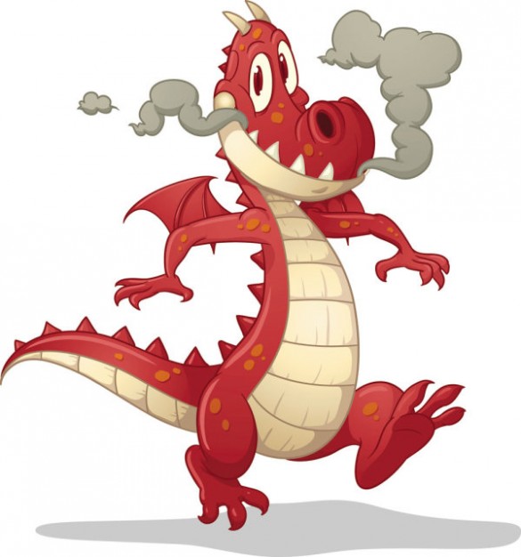 red cartoon dragon walking and smoking