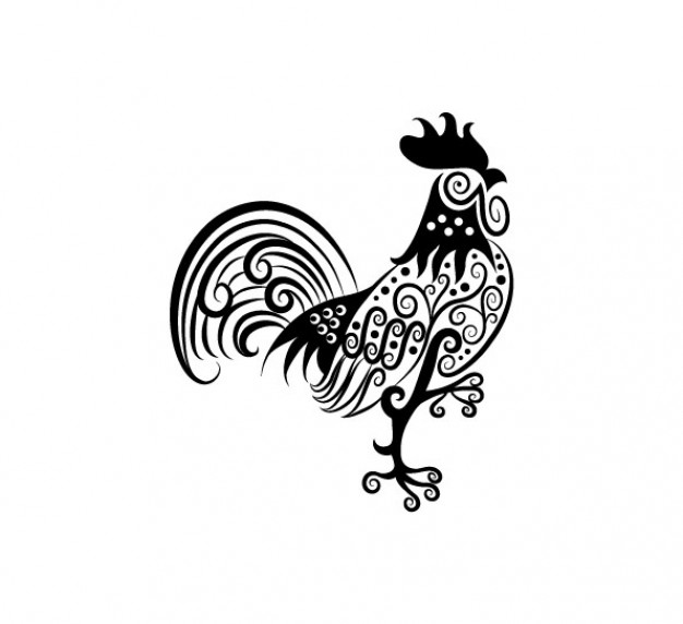 rooster cock clip art design painted by hand