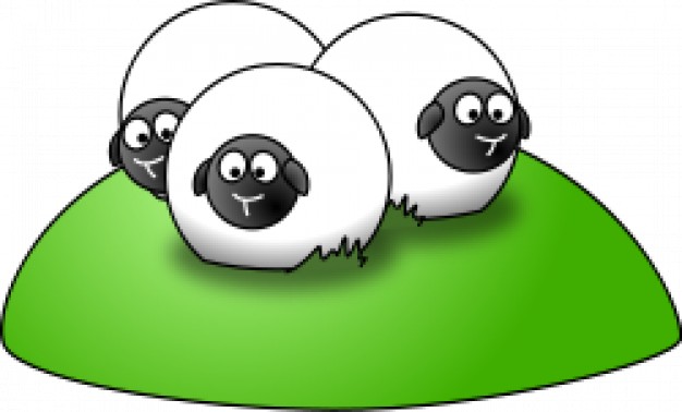 simple cartoon sheep over green mountain